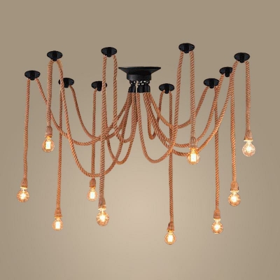 10 Lights Rope-Hung Pendant Multi-Pendant Browns Vintage Pendant Lighting in Industrial Style