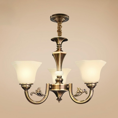 3-Head Suspension Light Bell Shape Glass Country Living Room Ceramics Chandelier
