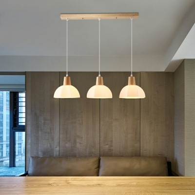 3 Lights Glass Pendant Light Modern and Simple Wood  Hanging Light for Dinning Room