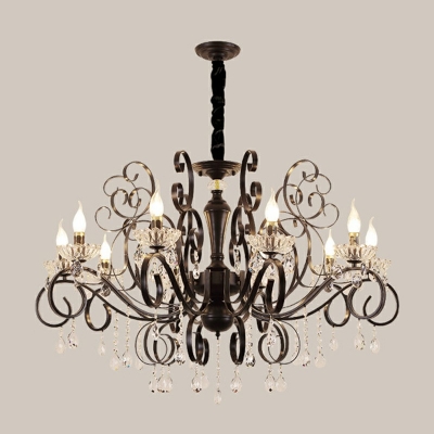 American Countryside Style Black Candlestick Chandelier Light Crystal Bedroom Down Lighting Pendant