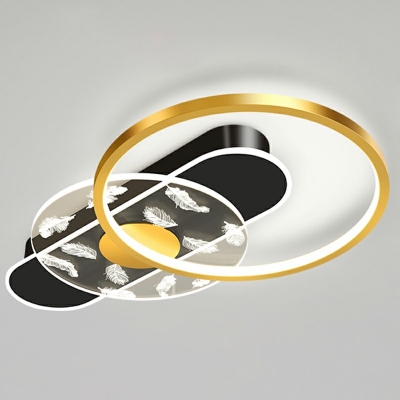 Ceiling Light Acrylic Shade Minimalism Ring and Oval Flush-mount Lamp with Feather pattern