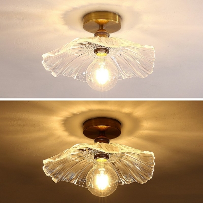 Flower Shape Flushmount Ceiling Lamp Modern 1 Light Clear Glass Ceiling Mounted Fixture with Round Canopy