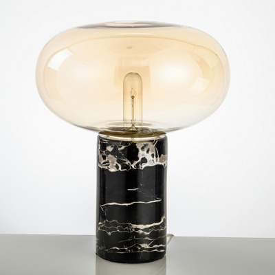 Glass Oblong Table Light Modern 1 Bulb Nightstand Lamp with Black Tube Marble Base