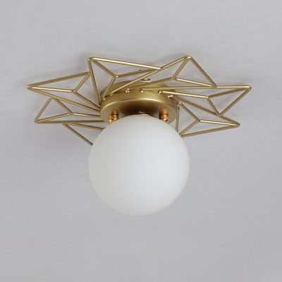 Industrial Style Semi Flush Mount Metal 1 Light Ceiling Light Fixture in Gold