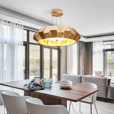 Japanese Style Wood Pendant Light UFO Shaped Modern Hanging Light for Living Room Bedroom