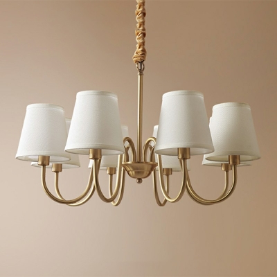 Modern Chandelier Light Fixture Living Room Clear Glass with White Fabric Chandelier in Gold