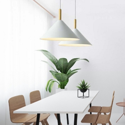 Modern Simplicity 1 Head Wood and Iron Cone Pendant Lamp Hanging Light for Dining Room