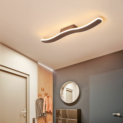 Modern Style Linear Shaped Flush Mount Light Metal 1 Light Ceiling Light for Coffee Shop