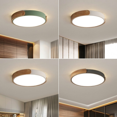 Modern Style Macaron Round Shaped Flush Mount Light Wood 1 Light Ceiling Light