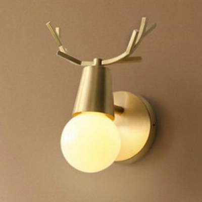 Postmodern Single Wall Hanging Light Ball Wall Lamp with Antlers Decorate in Gold