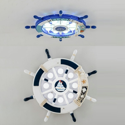 Resin Ship Wheel Flush Ceiling Light 2.5 Inchs Height Boys Room Flush Mount LED Light