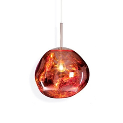 Single-Bulb Glass Suspension Light Nordic Round Hanging Lamp Fixture for Dining Room Restaurant