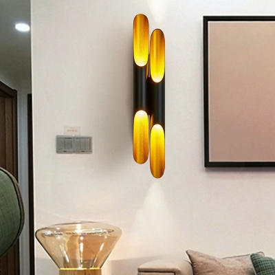 Tube Wall Sconce Light Mid-Century Metal Warm Light Black-Gold Wall Mounted Lamp for Bedroom
