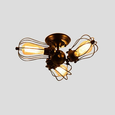 Vintage 5 Lights Sputnik Semi-Flush Mount Iron Glass Pipe Flush Mount Ceiling Light for Hallway