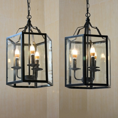 Vintage Style Birdcage Chandelier Light 3 Lights Metal Pendant Lighting Decoration in Black