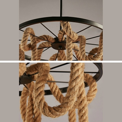 6-Light Multiple Hanging Lights Industrial-Style Looped Shape Hemp Rope Lighting Pendant