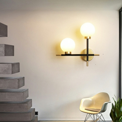 Global Sconce Light Fixture 2 Lights Modern Metal and Glass Shade Wall Mount Light for Corridor