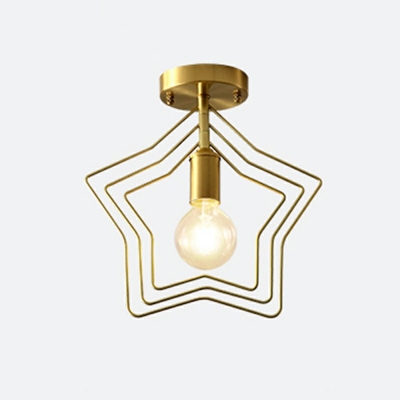 Gold Modern Ceiling Light Star Metal 1-Bulb Brass Shade Semi Flush For Hallway
