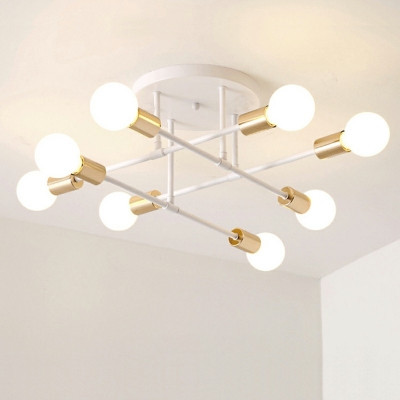 Industrial Style Linear Shaped Semi Flush Mount Light Metal 8 Light Ceiling Light