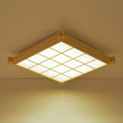 LED Bedroom Flush Mount Asian Wooden Ceiling Mounted Light with Drum Bamboo Shade