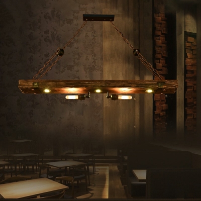 Linear Island Pendant Light Loft Style Wood and Metal 5 Lights Dining Room Island Lighting in Bronze