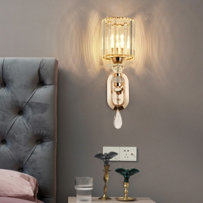 Minimalism Modern Crystal Wall Mount Lighting 1-Light Cylinder Wall Light Sconce for Living Room