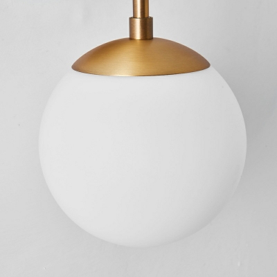 Minimalist Brass Armed Wall Sconce Double Milky Glass Wall Mount Ball Lamp for Bedroom