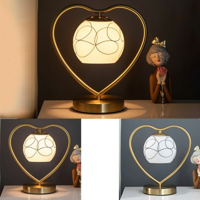 Modern Dome Table Lamp 1 Head Glass Table Light for Study Room with Heart Shaped Arm