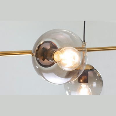 Modern Glass Island Light 6 Heads Wrought Iron Dining Room Metal Linear Hanging Lamp in Gold