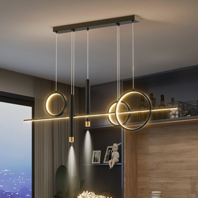 Modern Style 6-Light Island Pendant with Ring Linear Metal LED Island Light for Dining Room