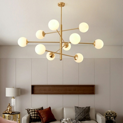Modern Style Chandelier 10 Head Glass Ceiling Pendant Light for Living Room Bedroom