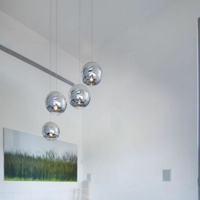 Modern Style Glass Pendant Light Globe Platting Mirrored Hanging Light for Bedside Bar
