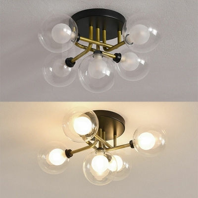 Modern Style Globe Shade Semi Flush Mount Light Glass 5 Light Ceiling Light for Living Room