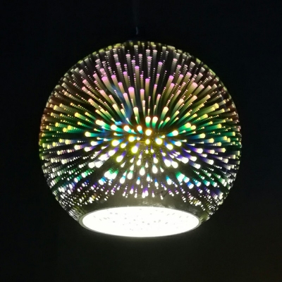 Modernist 1 Bulb White-Silver Glass Pendant Light Kit 3D Fireworks Hanging Ceiling Light