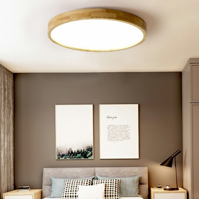Nordic Circle Flush Ceiling Light Wooden Bedroom 2.5