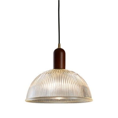 Nordic Style Glass Pendant Light Wood Bowl Retro Hanging Light for Bedside