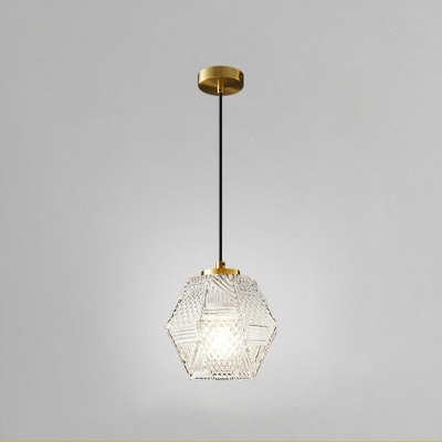 Nordic Style LED Hanging Light Retro Polyhedral Glass Pendant Light for Bedside Bar Coffee Shop