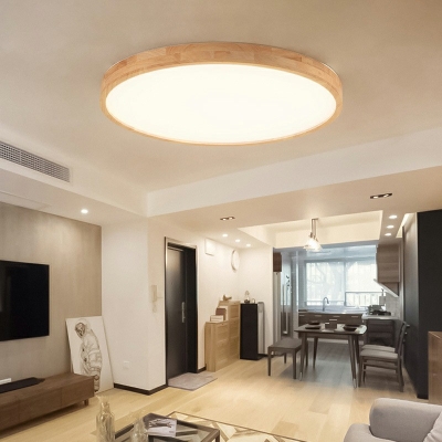 Nordic Wooden Ceiling Lamp Beige Geometrical Flushmount Ceiling Light Interior Lighting