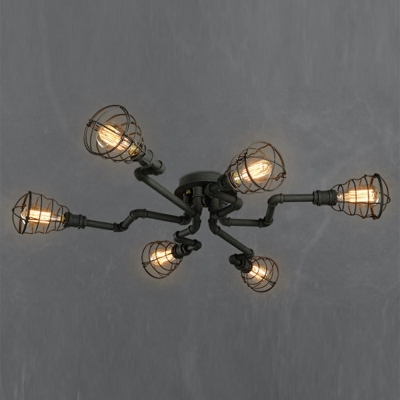 Pipe Armed Surface Mount Light with Metal Cage Industrial Ceiling Flush Mount
