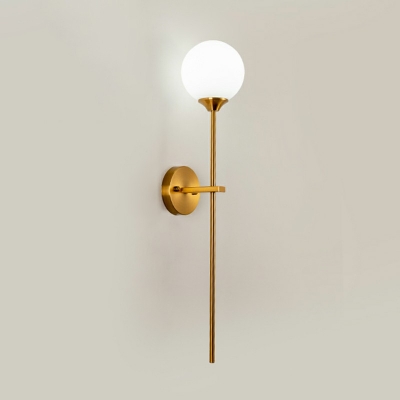 Postmodern Style Ball Sconce Light Ivory Glass 1-Light Living Room Wall Mount Lamp with Rod Arm