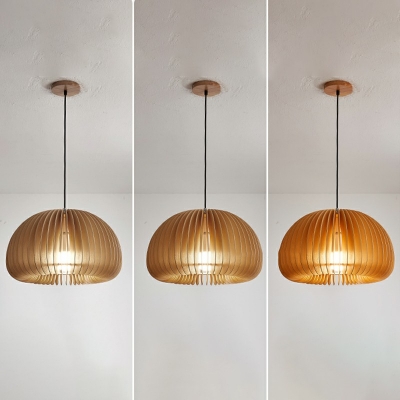Pumpkin Shaped LED Hanging Light Japanese Style Wood Pendant Light for Bedroom Living Room
