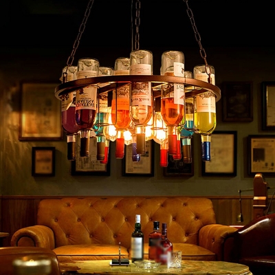 Retro Industrial Style bottle Chandelier Light Glass Wine Bar Restaurant Ceiling Pendant Chandelier