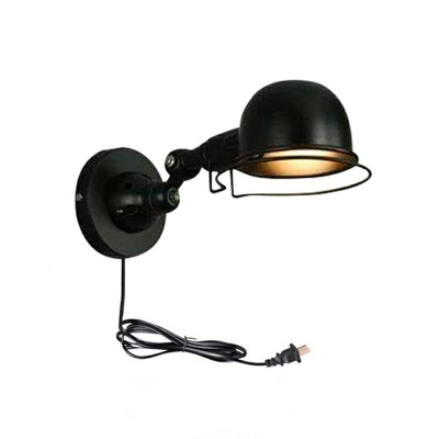 Rotatable Single Light Wall Sconce in Dome Shade Industrial Metal Wall Lamp in Black