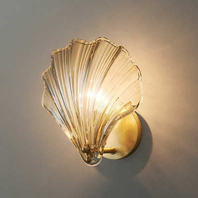 Shell Shape Wall Sconce Light Modern Glass and Metal Shade Wall Light for Corridor