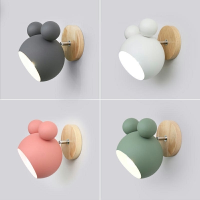 Single-Bulb Macaroon Style Solid Wood Wall Sconce Light Cartoon Mini Wall Lamp for Children Room