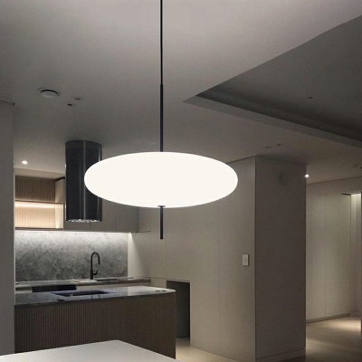 Single-Bulb Oval Shape Pendant Light Acrylic White Hanging Light for Dining Room