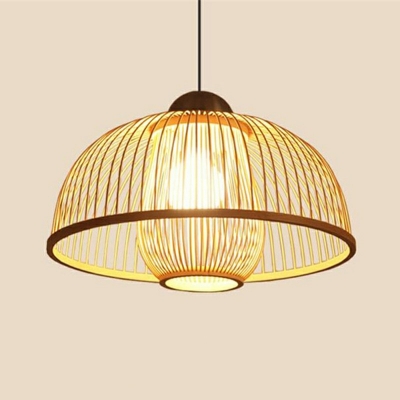 Southeast Asia Bamboo Pendant Light Modern and Simple Style Birdcage Shaped Hanging Light for Dinning Room