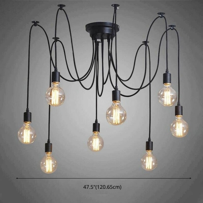 Swag Lamp Spider Vintage 8-Light Industrial Pendant Lighting in Blacks