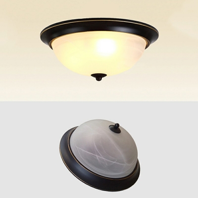 Traditional Style Dome Flush Mount Light Light Living Room 2 Lights Frosted Glass Ceiling Light in Black