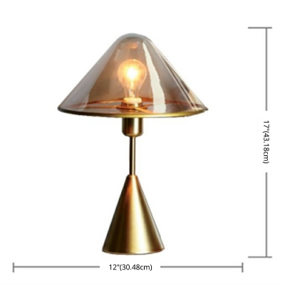 Wide Cone Living Room Table Light Contemporary Glass 1-Light Gold Night Stand Lamp